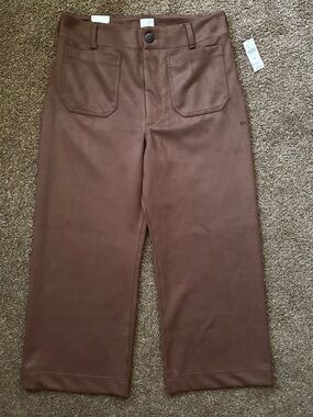 NWT Maeve Colette Faux-Suede High-Rise Wide-Leg Cropped Pants, Size 32, Brown